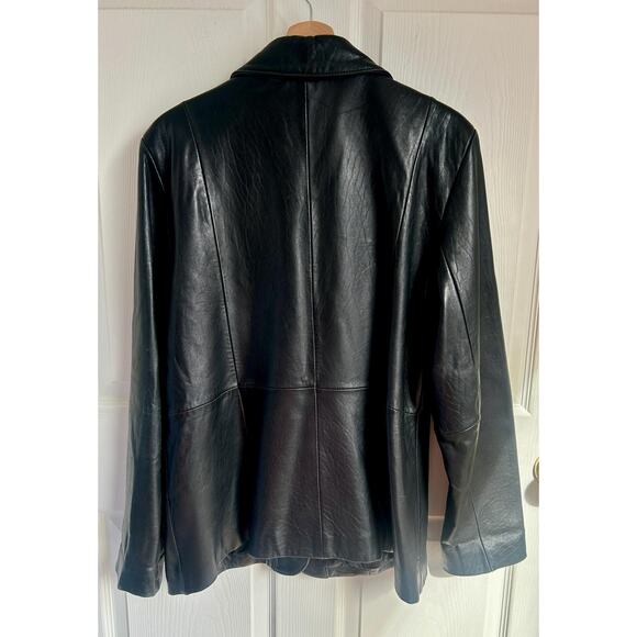 Vintage 90's Women's Black Leather Trench Coat Sz Large | 90s Style Leather Coat - Picture 5 of 5